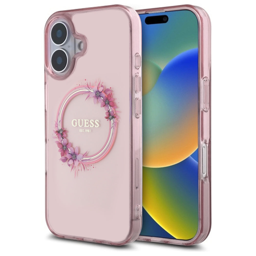 MagSafe cover til Apple iPhone 16, Guess, IML Flowers Wreath, Pink