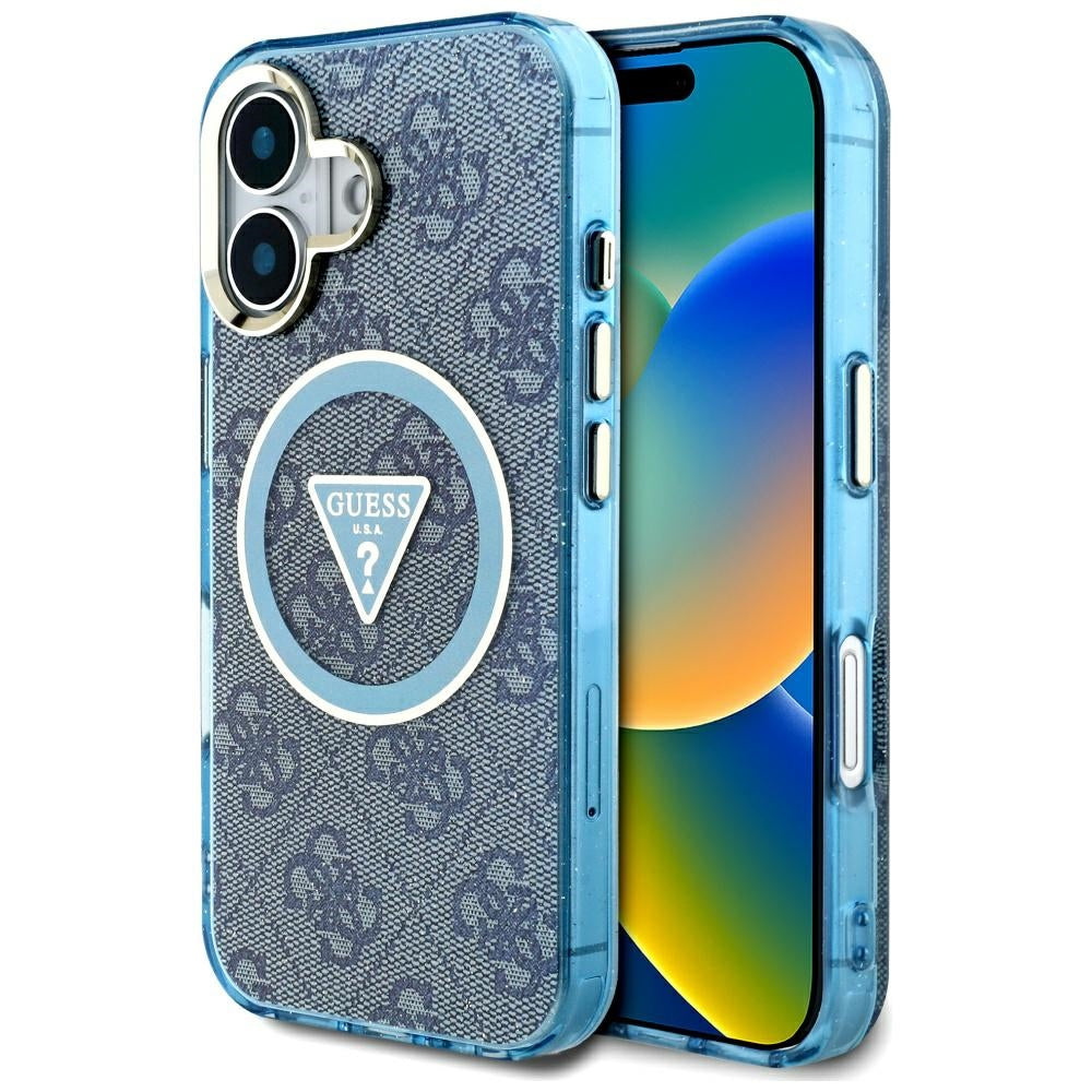 MagSafe cover til Apple iPhone 16, Guess, IML Glitter 4G Circle Triangle, Blå