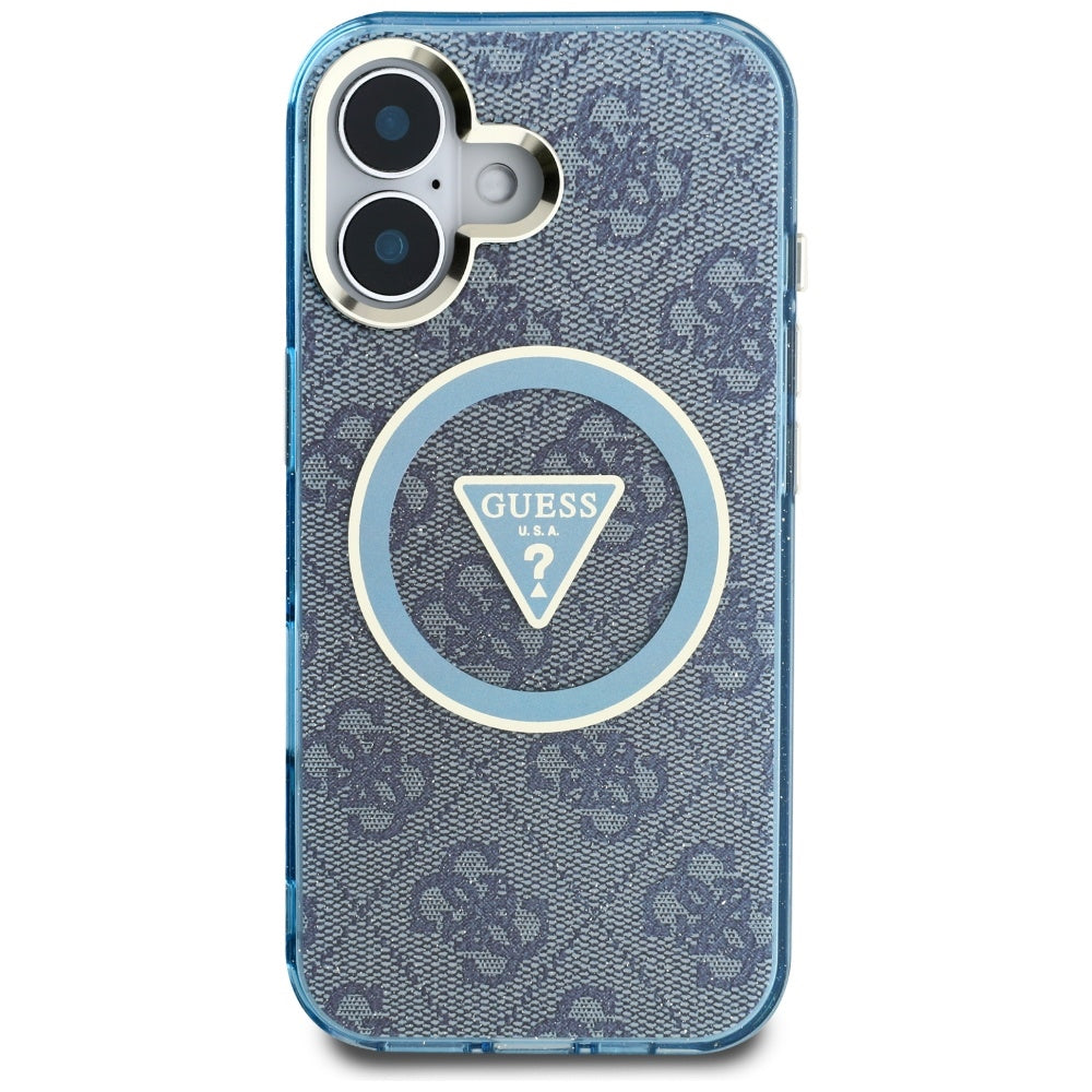 MagSafe cover til Apple iPhone 16, Guess, IML Glitter 4G Circle Triangle, Blå