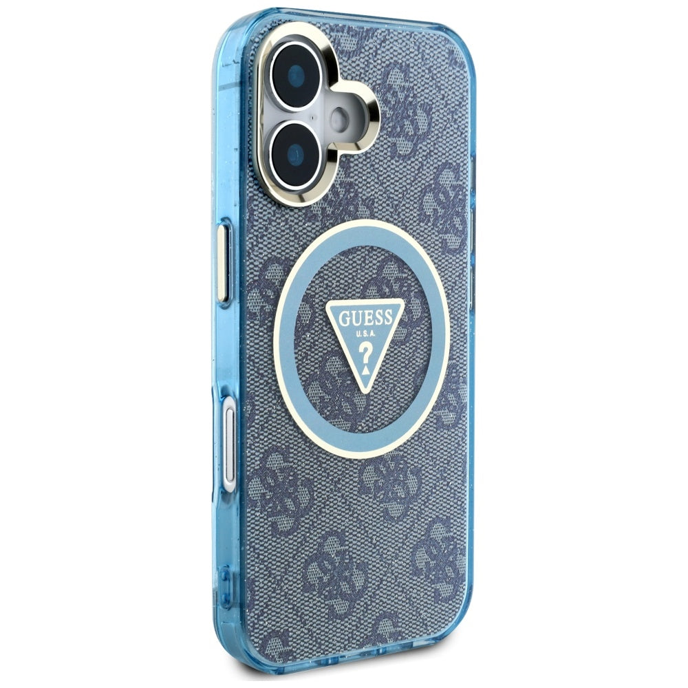 MagSafe cover til Apple iPhone 16, Guess, IML Glitter 4G Circle Triangle, Blå
