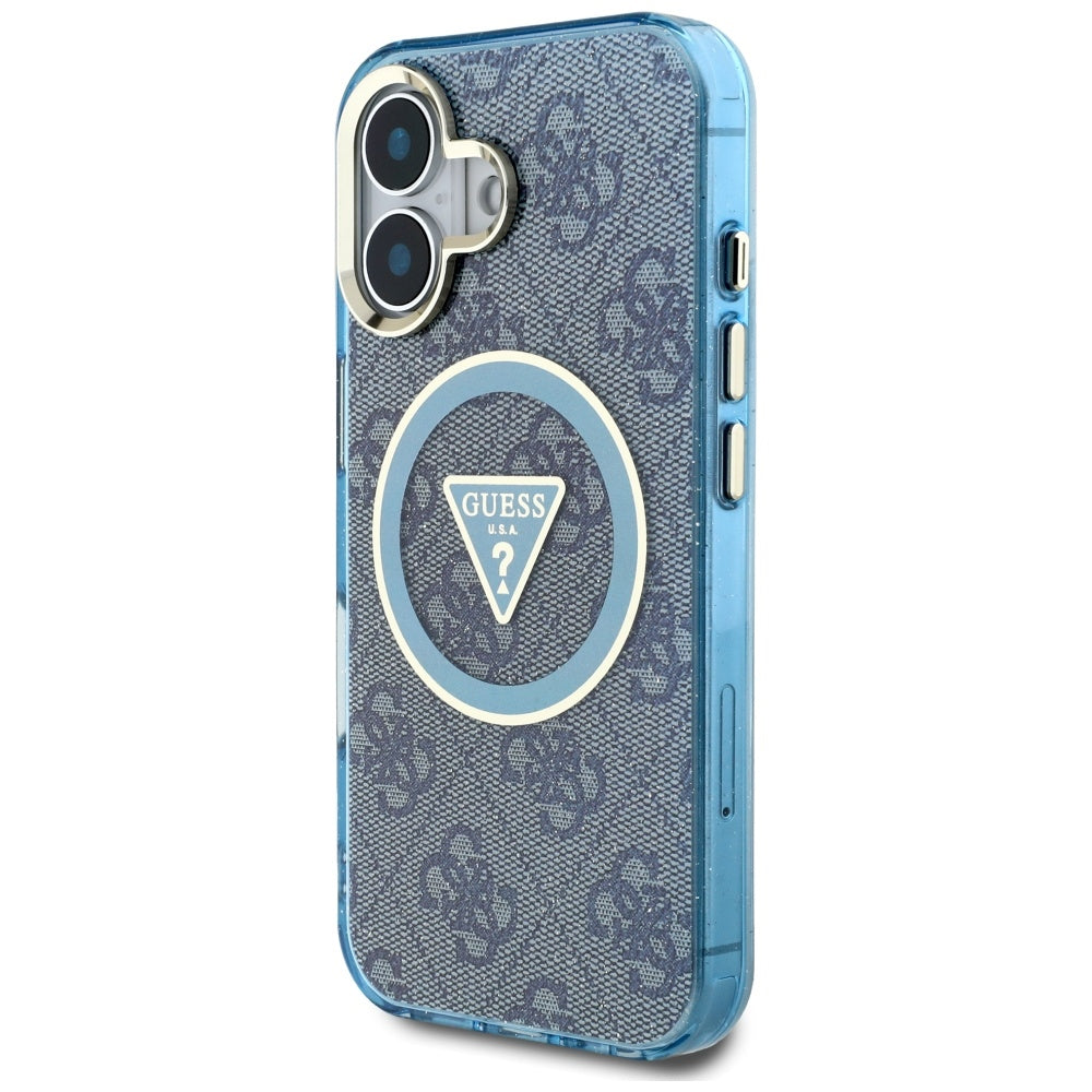 MagSafe cover til Apple iPhone 16, Guess, IML Glitter 4G Circle Triangle, Blå