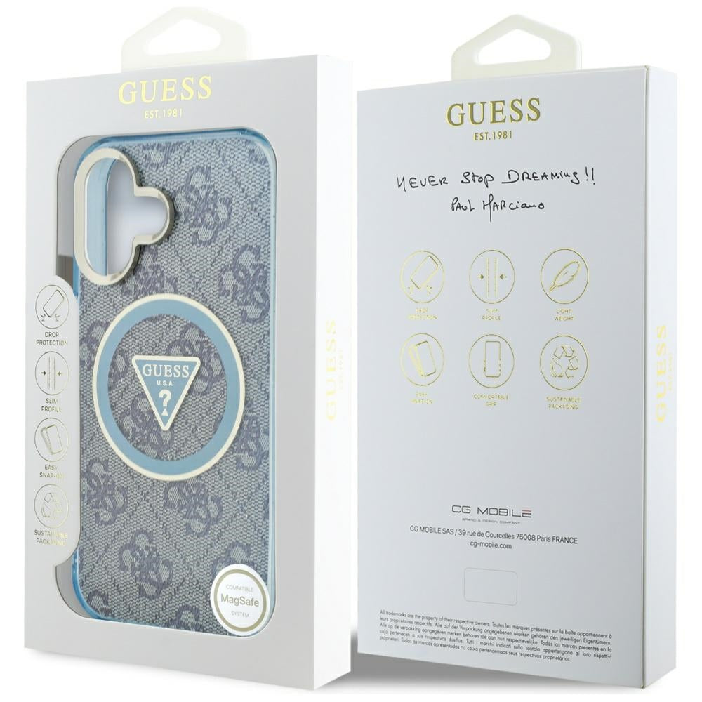 MagSafe cover til Apple iPhone 16, Guess, IML Glitter 4G Circle Triangle, Blå