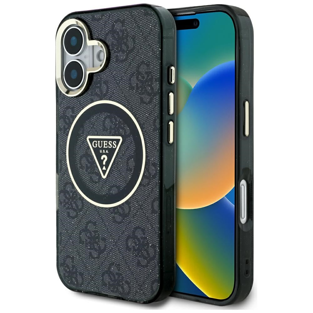 MagSafe cover til Apple iPhone 16, Guess, IML Glitter 4G Circle Triangle, Sort