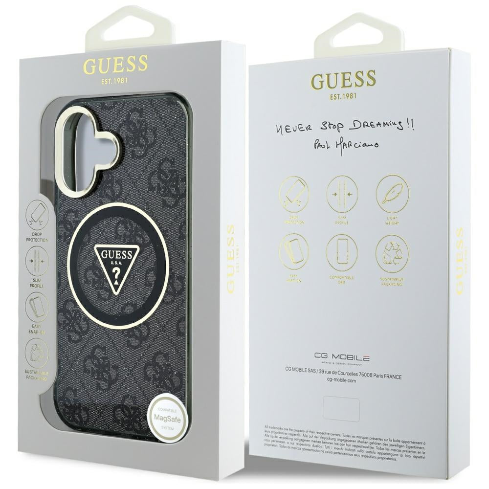 MagSafe cover til Apple iPhone 16, Guess, IML Glitter 4G Circle Triangle, Sort