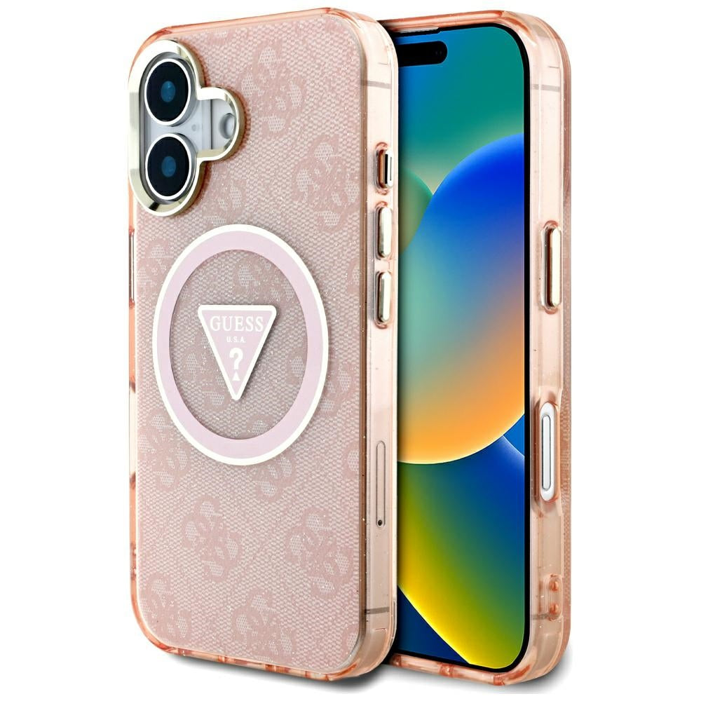 MagSafe cover til Apple iPhone 16, Guess, IML Glitter 4G Circle Triangle, Pink