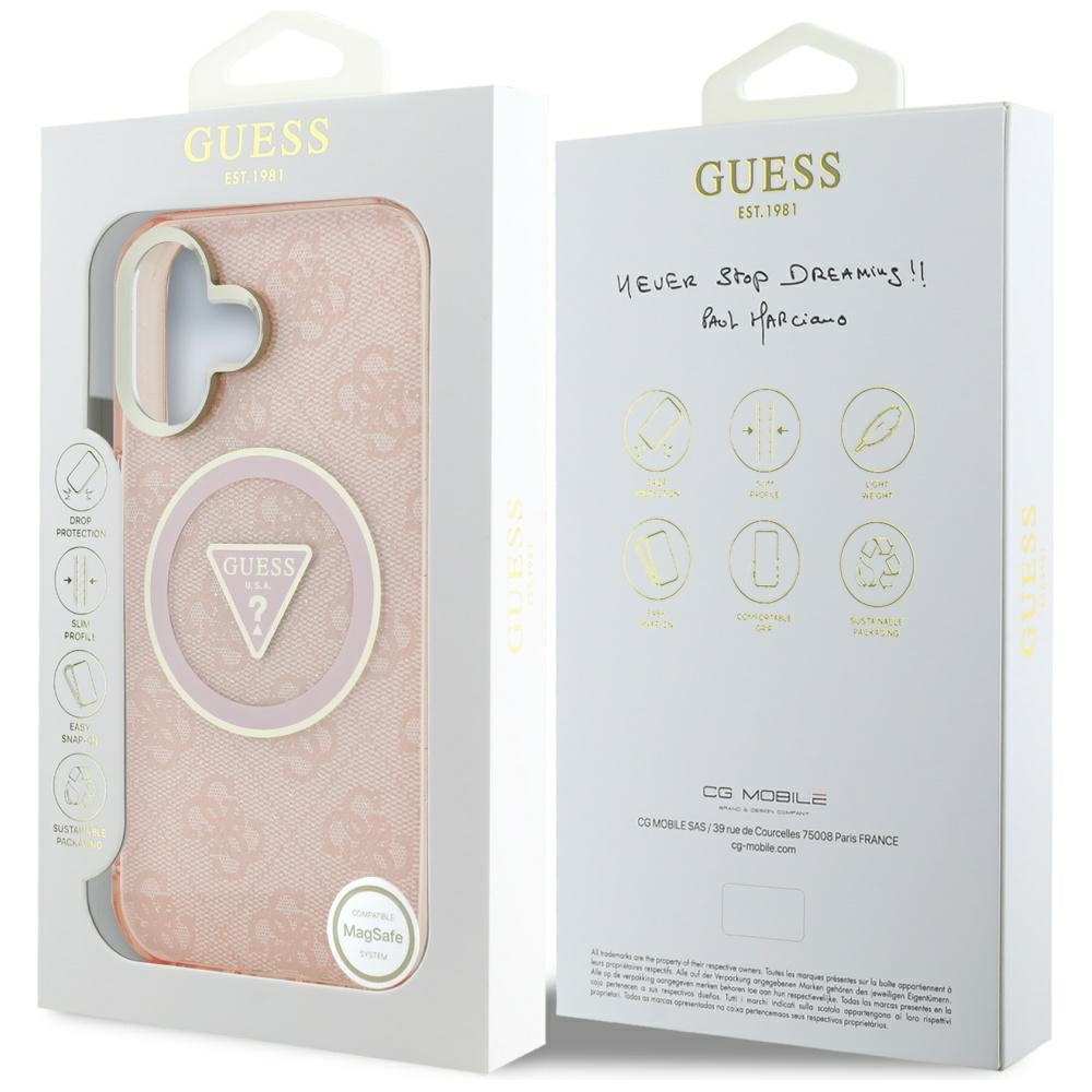 MagSafe cover til Apple iPhone 16, Guess, IML Glitter 4G Circle Triangle, Pink
