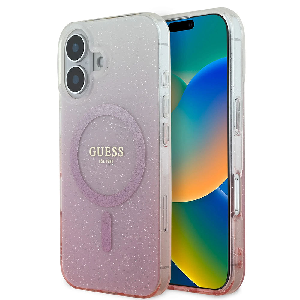 MagSafe cover til Apple iPhone 16, Guess, IML Glitter Gradient, Pink