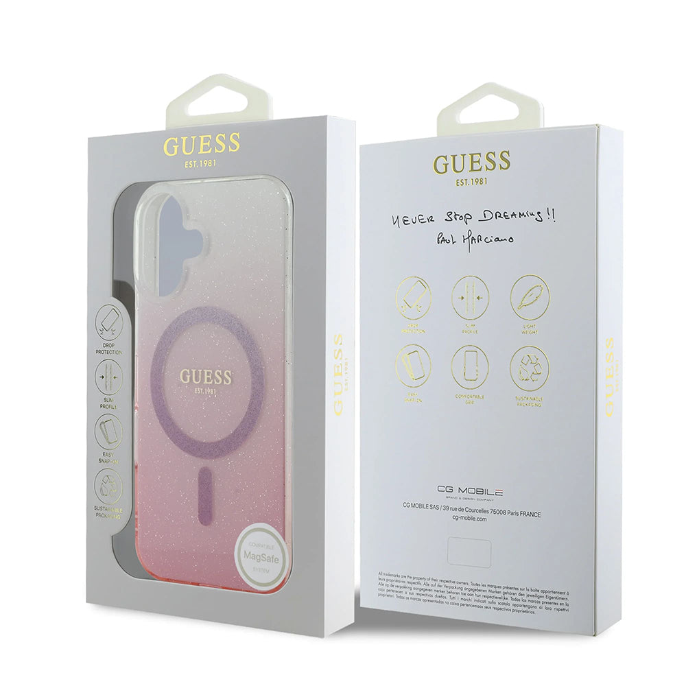 MagSafe cover til Apple iPhone 16, Guess, IML Glitter Gradient, Pink