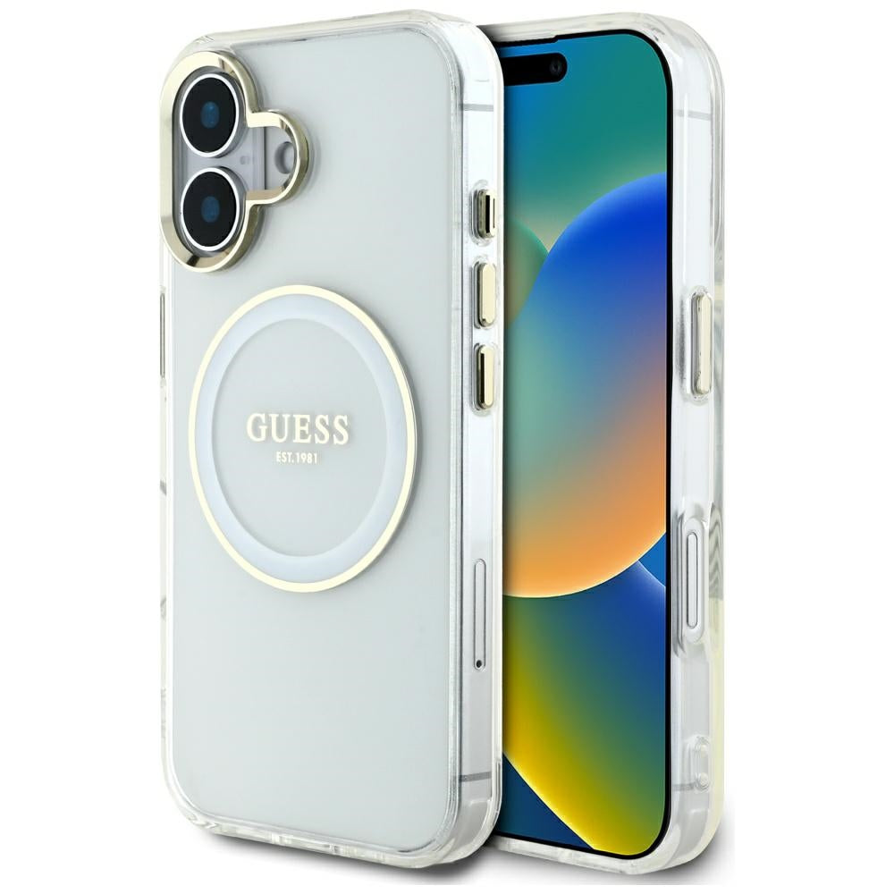 MagSafe cover til Apple iPhone 16, Guess, IML Metal Colored Circle, Hvid