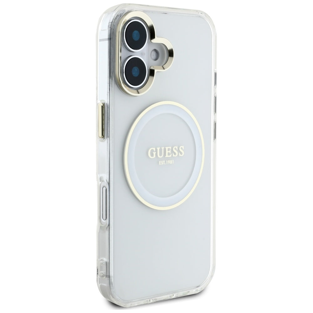 MagSafe cover til Apple iPhone 16, Guess, IML Metal Colored Circle, Hvid