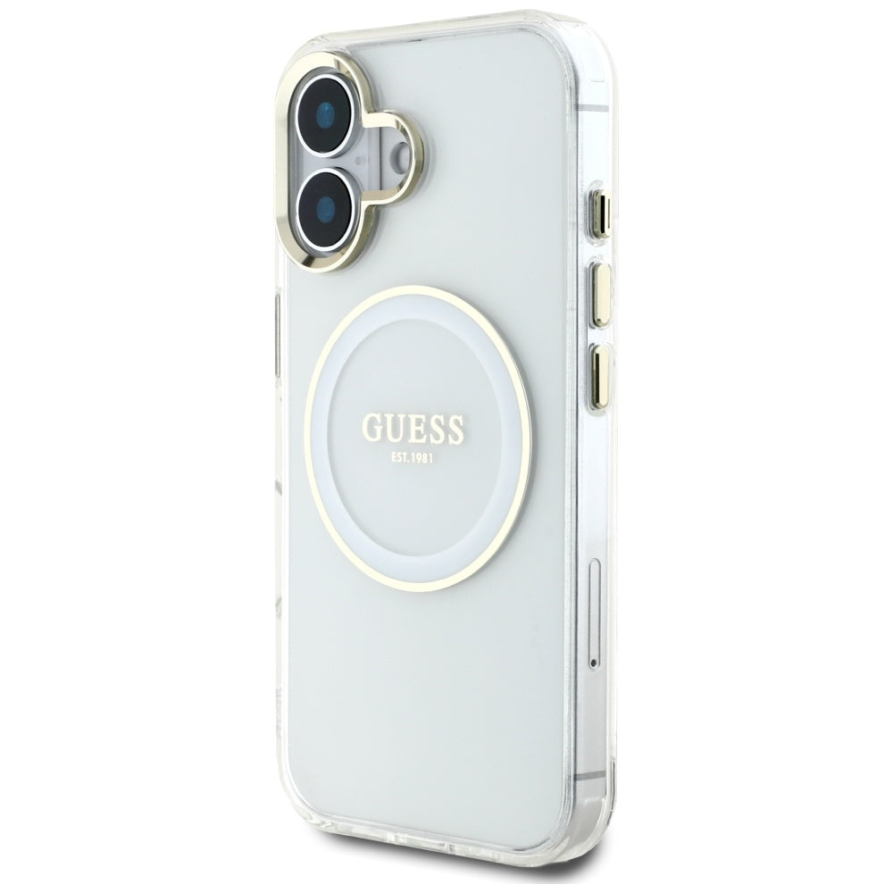 MagSafe cover til Apple iPhone 16, Guess, IML Metal Colored Circle, Hvid