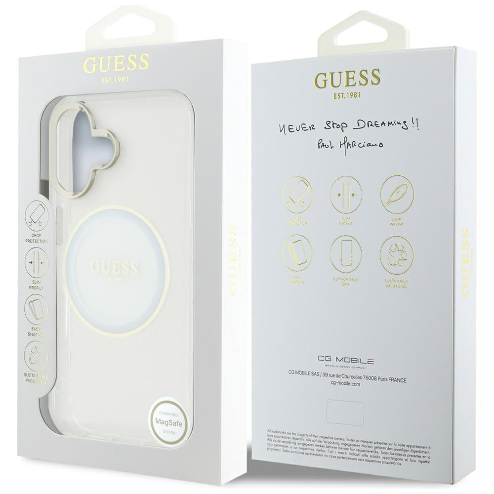 MagSafe cover til Apple iPhone 16, Guess, IML Metal Colored Circle, Hvid