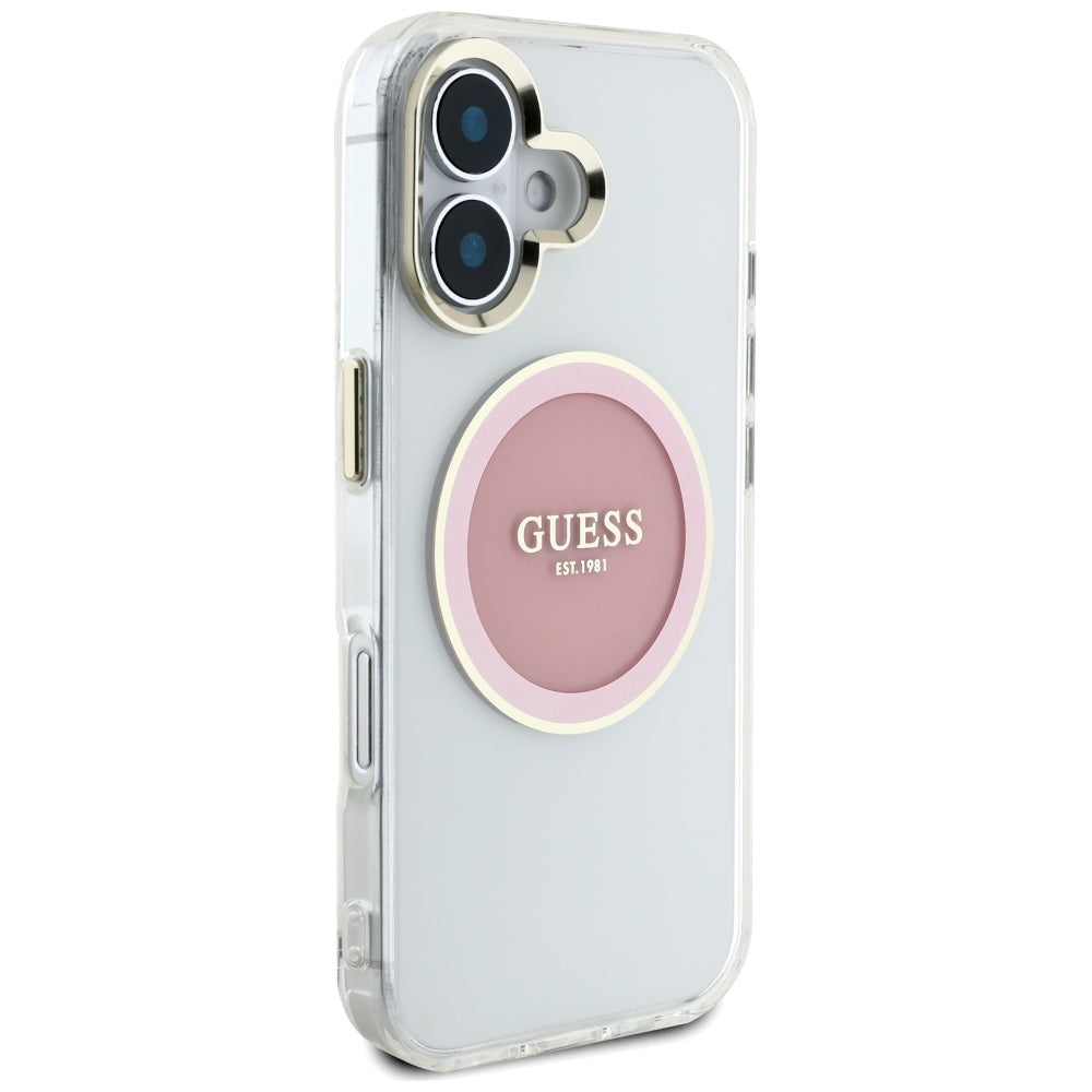 MagSafe cover til Apple iPhone 16, Guess, IML Metal Colored Circle, Pink