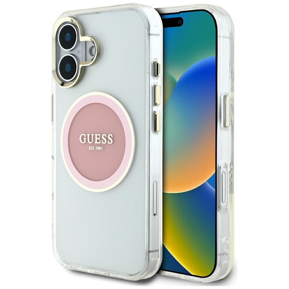 MagSafe cover til Apple iPhone 16, Guess, IML Metal Colored Circle, Pink