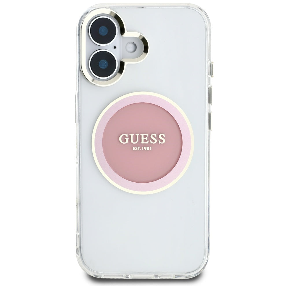 MagSafe cover til Apple iPhone 16, Guess, IML Metal Colored Circle, Pink