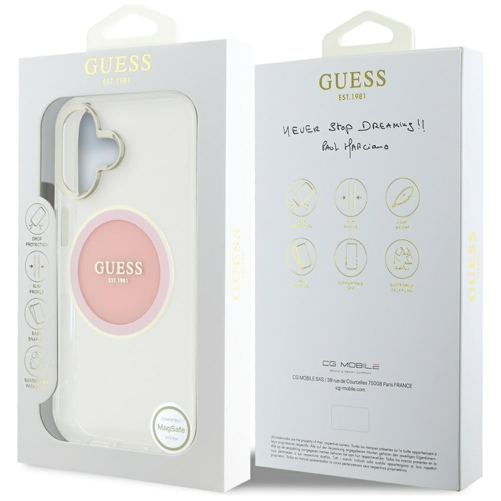 MagSafe cover til Apple iPhone 16, Guess, IML Metal Colored Circle, Pink