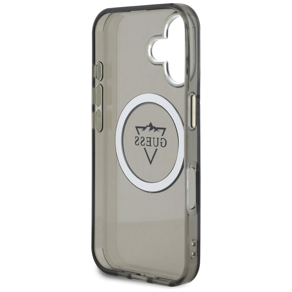 MagSafe Case for Apple iPhone 16, Guess, IML Metal Mountain Logo, Black