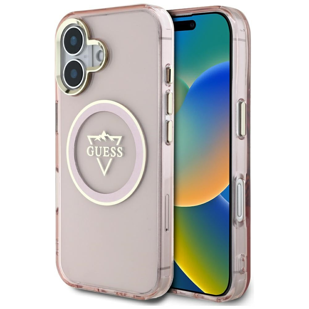 MagSafe cover til Apple iPhone 16, Guess, IML Metal Mountain Logo, Pink