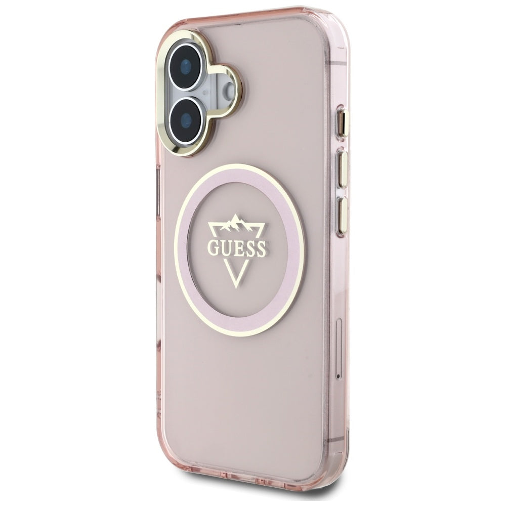 MagSafe cover til Apple iPhone 16, Guess, IML Metal Mountain Logo, Pink