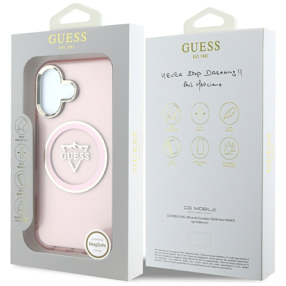 MagSafe cover til Apple iPhone 16, Guess, IML Metal Mountain Logo, Pink
