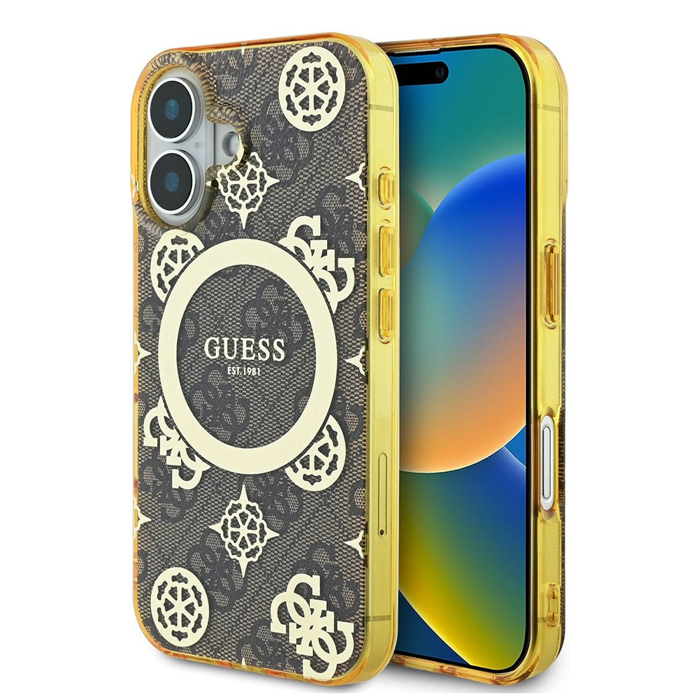 MagSafe cover til Apple iPhone 16, Guess, IML Peony On 4G Background, Brun