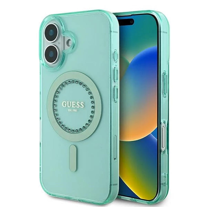 MagSafe cover til Apple iPhone 16, Guess, IML Rhinestone, Grøn