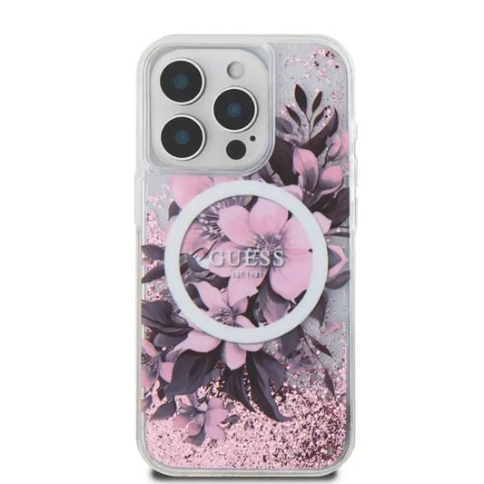 MagSafe cover til Apple iPhone 16, Guess, Liquid Glitter Flower, Pink