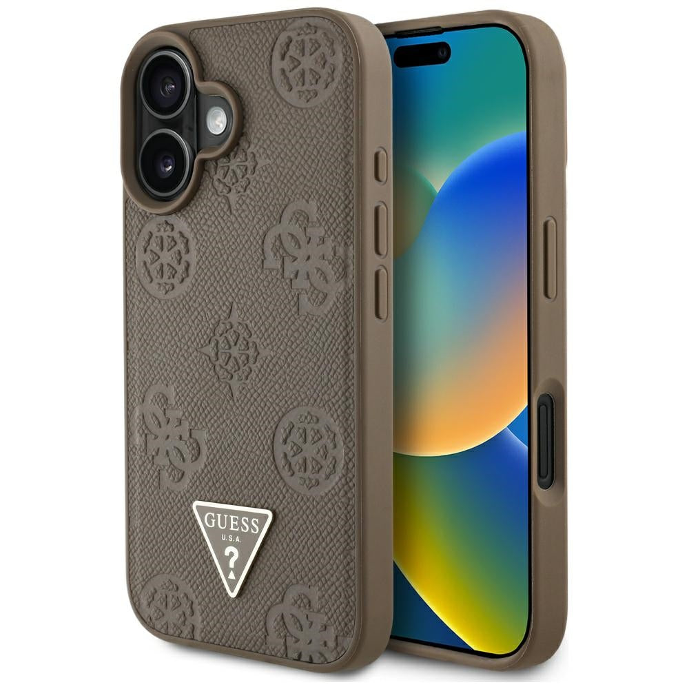 MagSafe cover til Apple iPhone 16, Guess, Peony Grained Hot Stamp Triangle, Brun