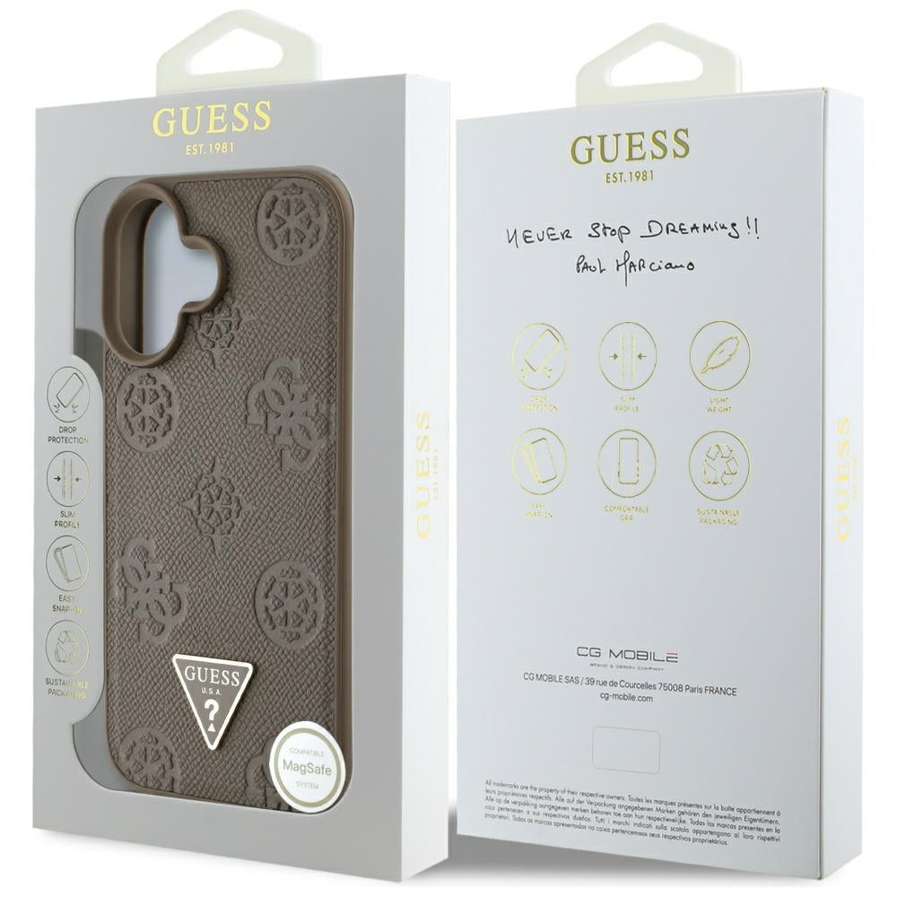 MagSafe cover til Apple iPhone 16, Guess, Peony Grained Hot Stamp Triangle, Brun