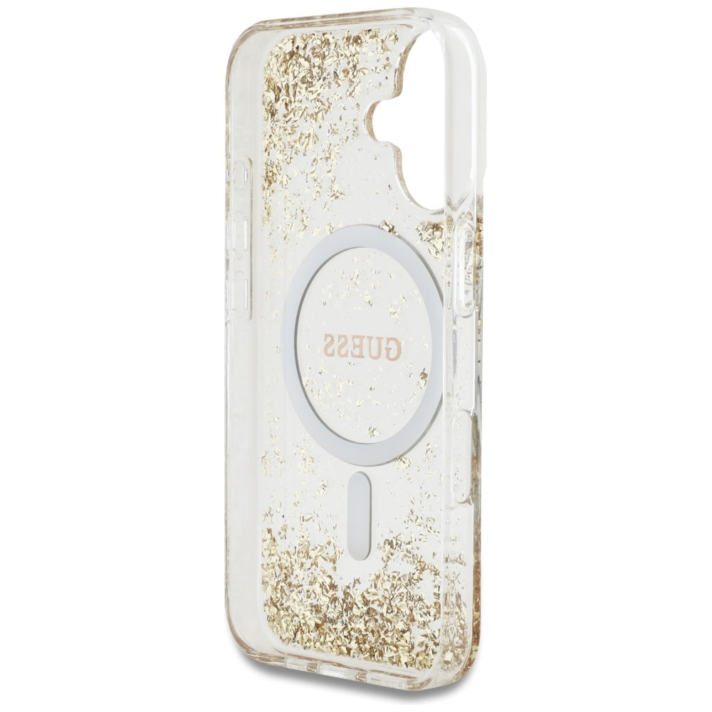 MagSafe Case for Apple iPhone 16, Guess, Resin Bottom Glitter, Gold