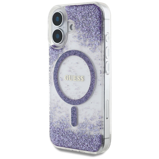 MagSafe cover til Apple iPhone 16, Guess, Resin Bottom Glitter, Lilla