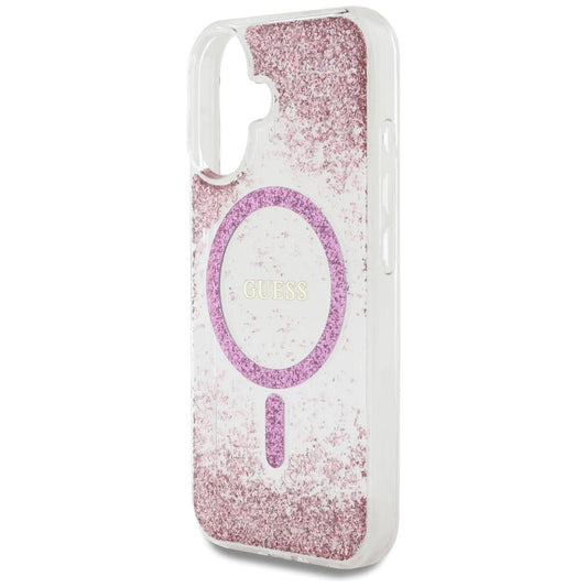 MagSafe cover til Apple iPhone 16, Guess, Resin Bottom Glitter, Pink