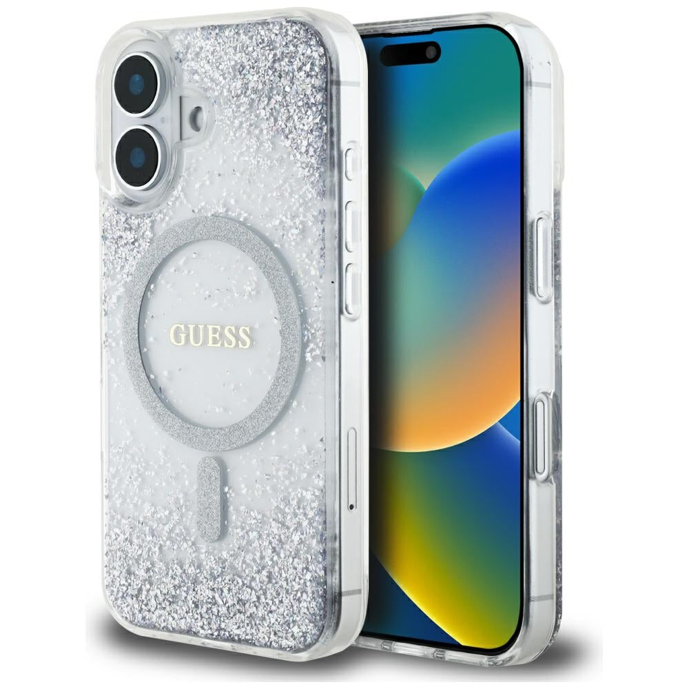MagSafe cover til Apple iPhone 16, Guess, Resin Gradient Glitter, Sølvfarvet