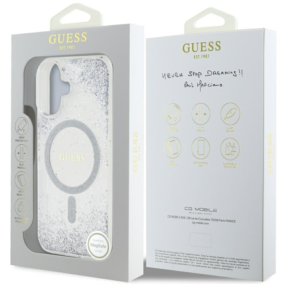 MagSafe cover til Apple iPhone 16, Guess, Resin Gradient Glitter, Sølvfarvet