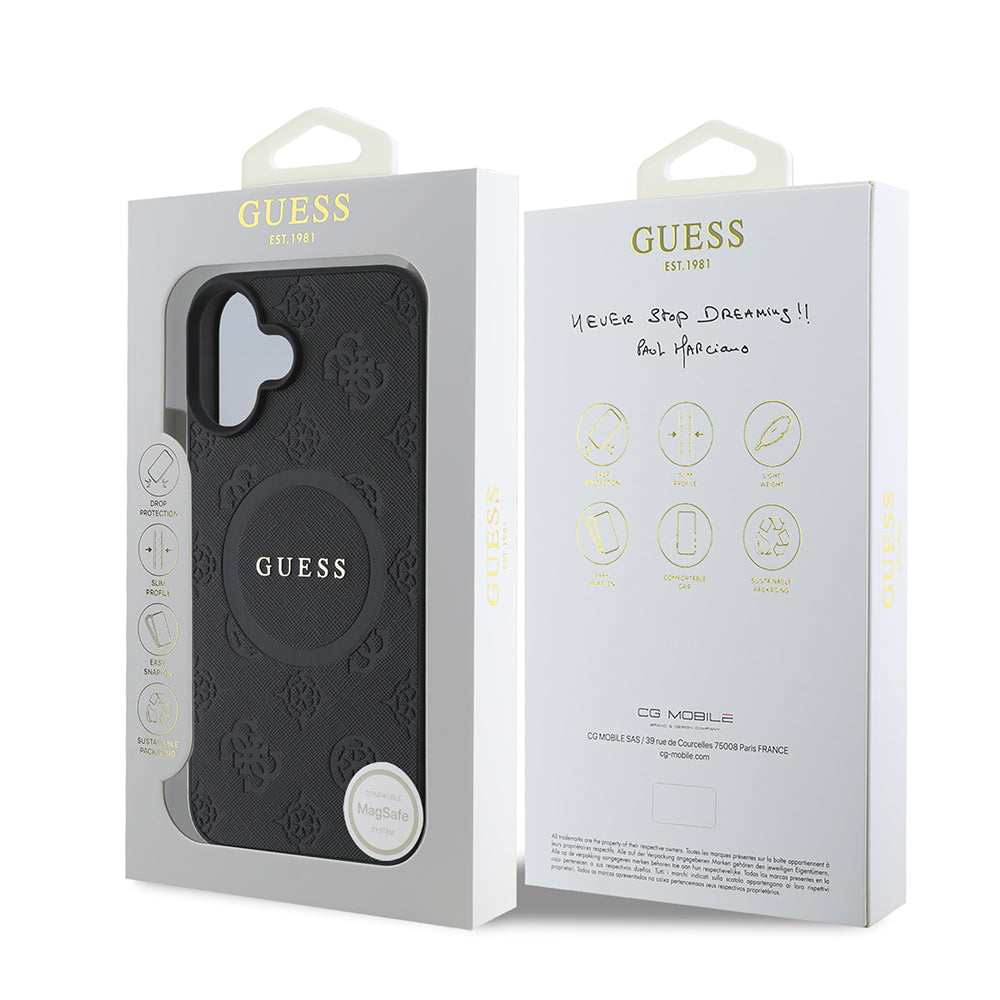 MagSafe cover til Apple iPhone 16, Guess, Saffiano Peony Classic Logo, Sort