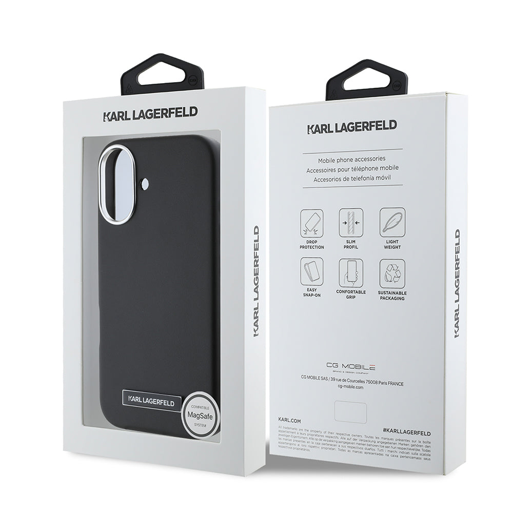 MagSafe cover til Apple iPhone 16, Karl Lagerfeld, FW Metal Plate, Sort