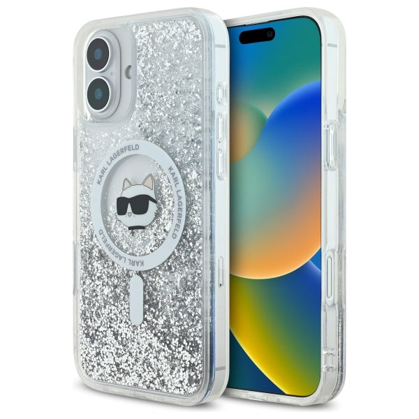 MagSafe cover til Apple iPhone 16, Karl Lagerfeld, Glitter Liquid Choupette Head, Transparent