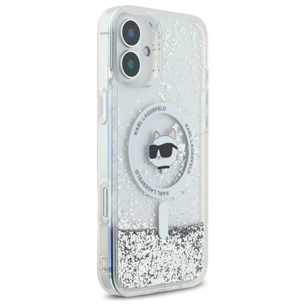 MagSafe cover til Apple iPhone 16, Karl Lagerfeld, Glitter Liquid Choupette Head, Transparent