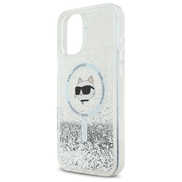 MagSafe cover til Apple iPhone 16, Karl Lagerfeld, Glitter Liquid Choupette Head, Transparent