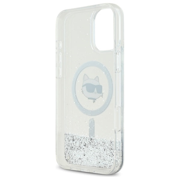 MagSafe cover til Apple iPhone 16, Karl Lagerfeld, Glitter Liquid Choupette Head, Transparent