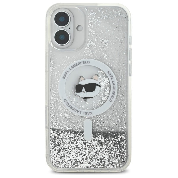 MagSafe cover til Apple iPhone 16, Karl Lagerfeld, Glitter Liquid Choupette Head, Transparent