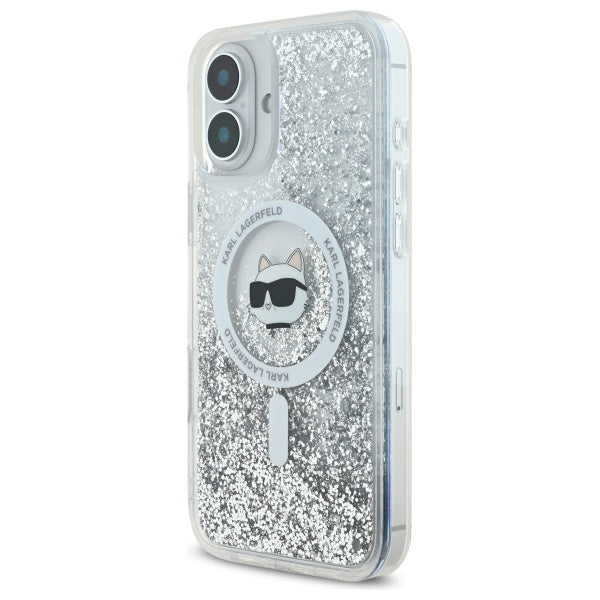 MagSafe cover til Apple iPhone 16, Karl Lagerfeld, Glitter Liquid Choupette Head, Transparent