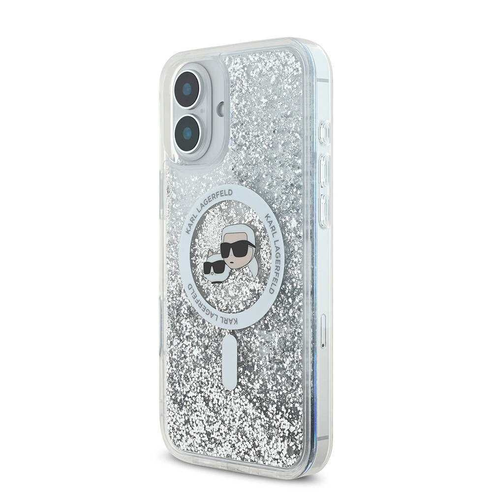 MagSafe cover til Apple iPhone 16, Karl Lagerfeld, Glitter Liquid Karl & Choupette's Heads, Gennemsigtig