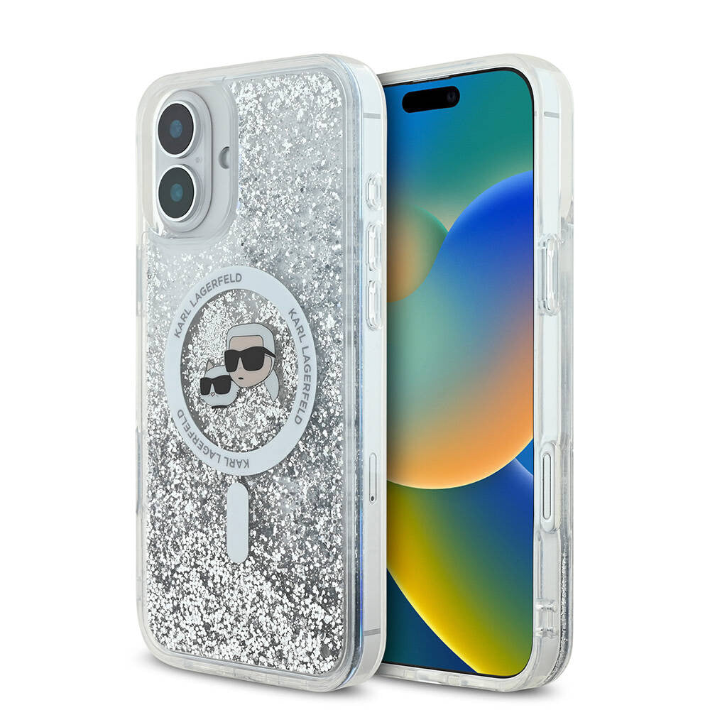MagSafe cover til Apple iPhone 16, Karl Lagerfeld, Glitter Liquid Karl & Choupette's Heads, Gennemsigtig