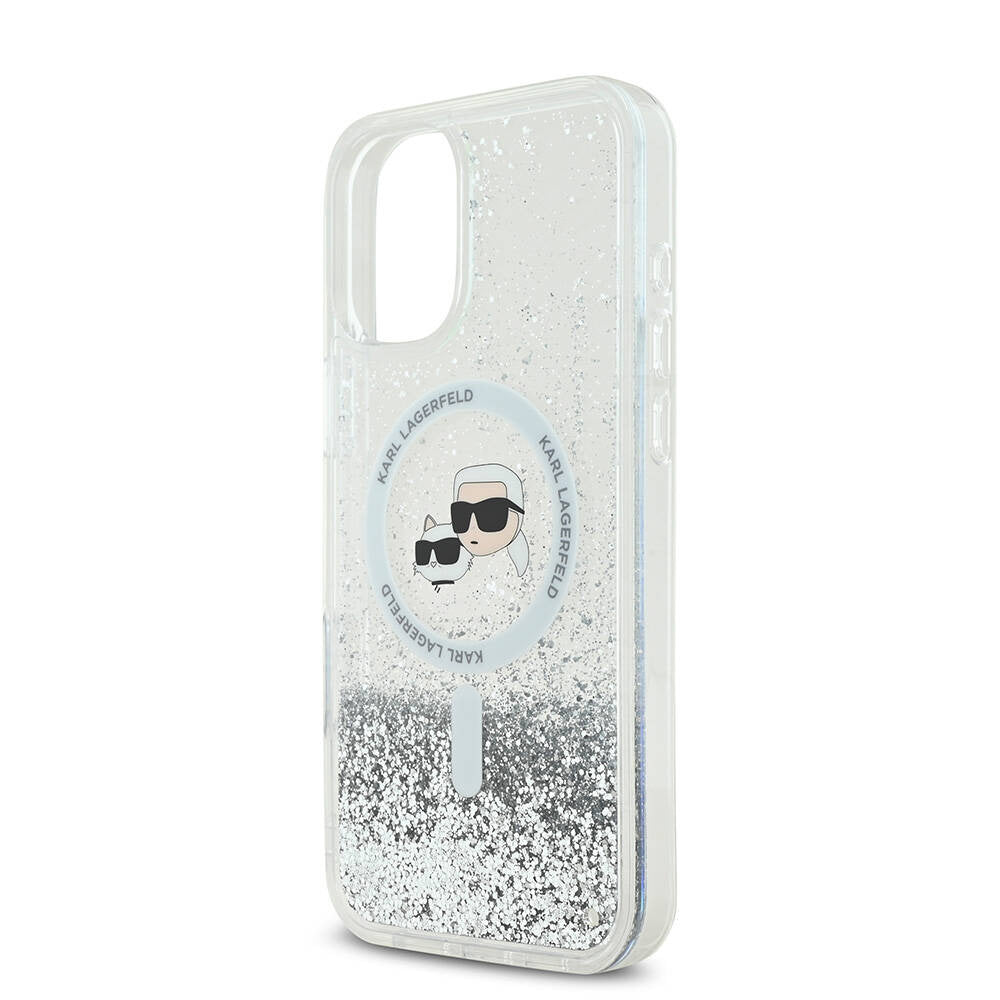 MagSafe cover til Apple iPhone 16, Karl Lagerfeld, Glitter Liquid Karl & Choupette's Heads, Gennemsigtig