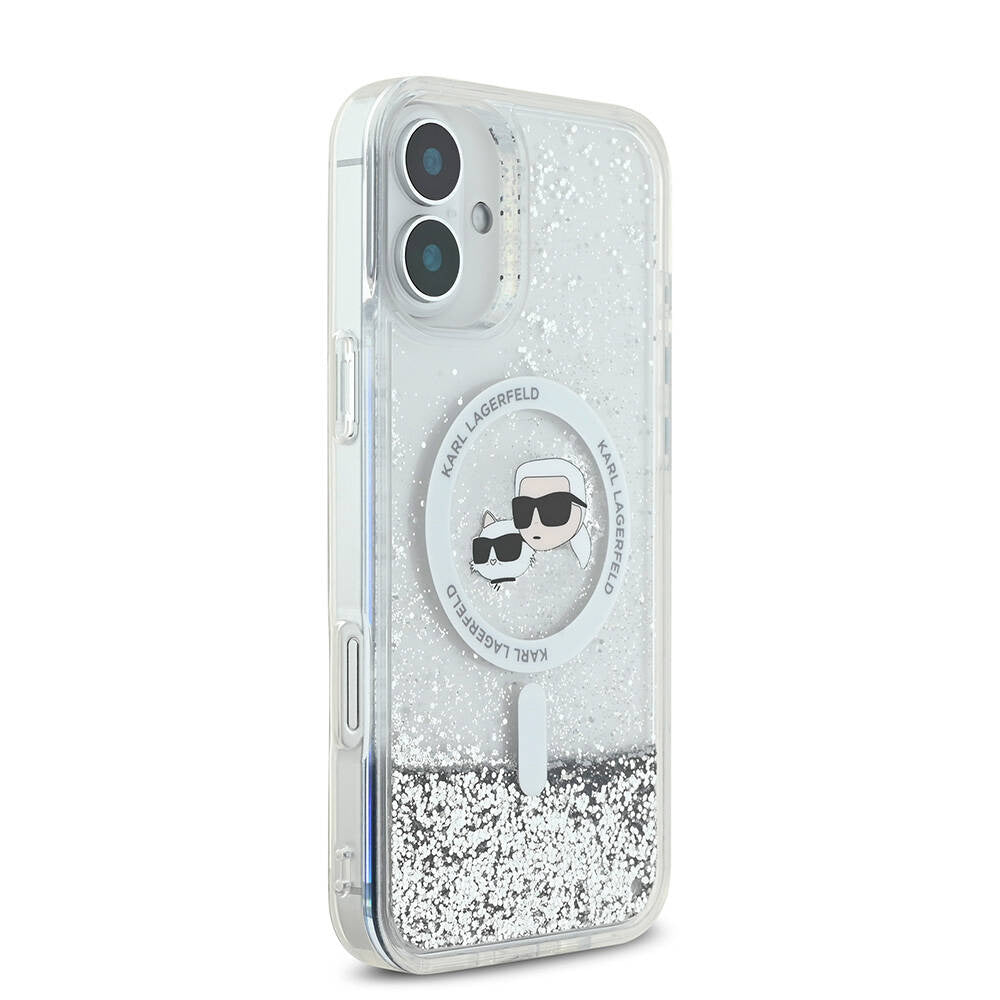 MagSafe cover til Apple iPhone 16, Karl Lagerfeld, Glitter Liquid Karl & Choupette's Heads, Gennemsigtig
