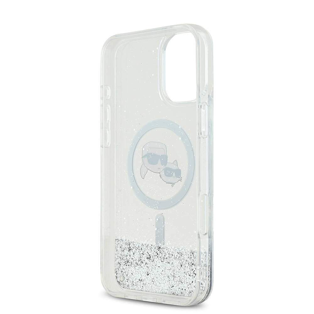 MagSafe cover til Apple iPhone 16, Karl Lagerfeld, Glitter Liquid Karl & Choupette's Heads, Gennemsigtig