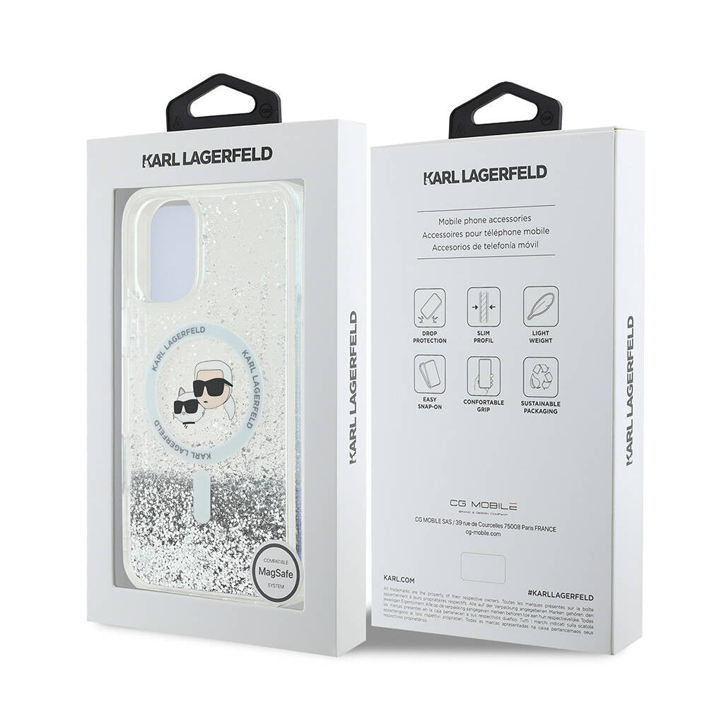 MagSafe cover til Apple iPhone 16, Karl Lagerfeld, Glitter Liquid Karl & Choupette's Heads, Gennemsigtig