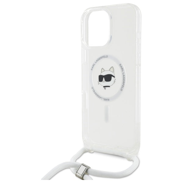 MagSafe cover til Apple iPhone 16, Karl Lagerfeld, IML Crossbody Choupette's Head with Strap, Transparent