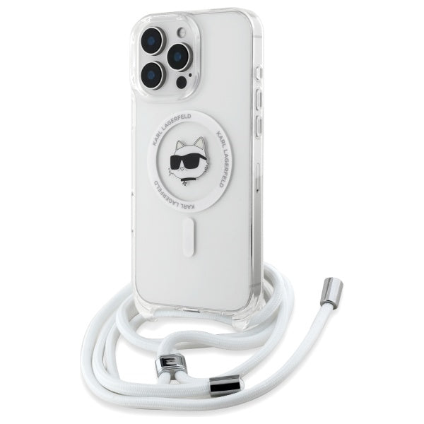 MagSafe cover til Apple iPhone 16, Karl Lagerfeld, IML Crossbody Choupette's Head with Strap, Transparent